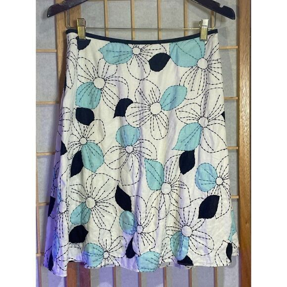 LOFT 6P Linen Embroidered Skirt - Picture 2 of 10